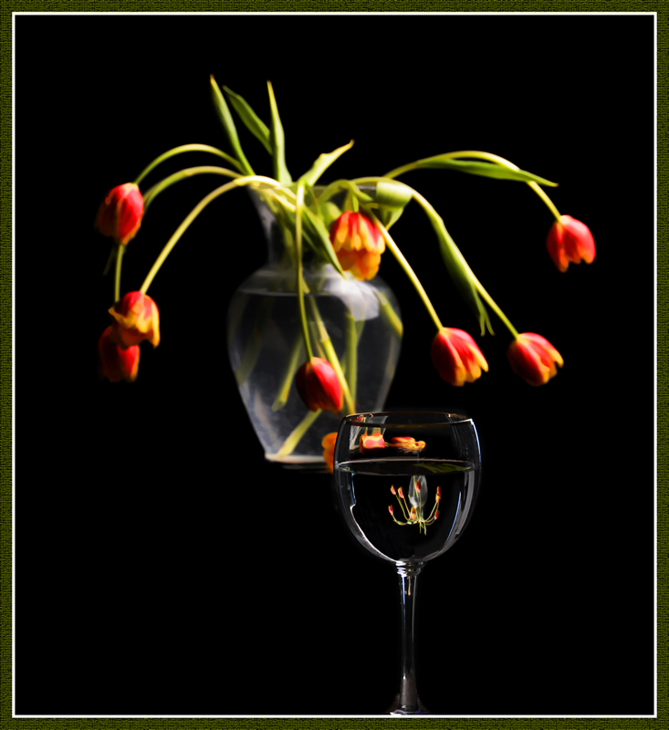 Flower Reflections in Wineglass by Pat